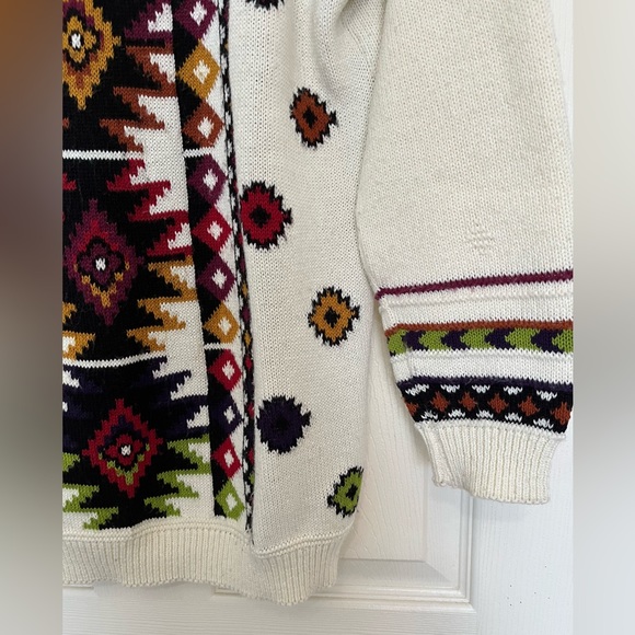 Vintage 80s Beldochpopper Crewneck Cream Aztec oversized grandpa Sweater Size M - Picture 7 of 13